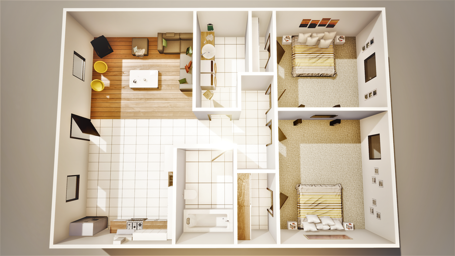 Floor plan for 2 beds, 1 bath, 816 sqft